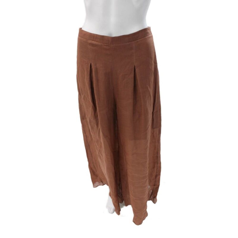 QL2 Women Dress Pants Brown Linen Zip Solid Classic Spring Size 42